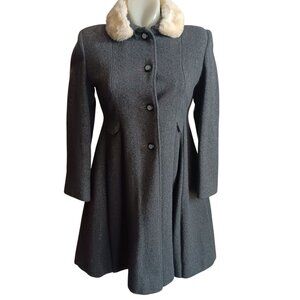 Vintage Women's Coat Small 6 1950's Wool Beaver/Moutton Collar MCM  Quilt Liner